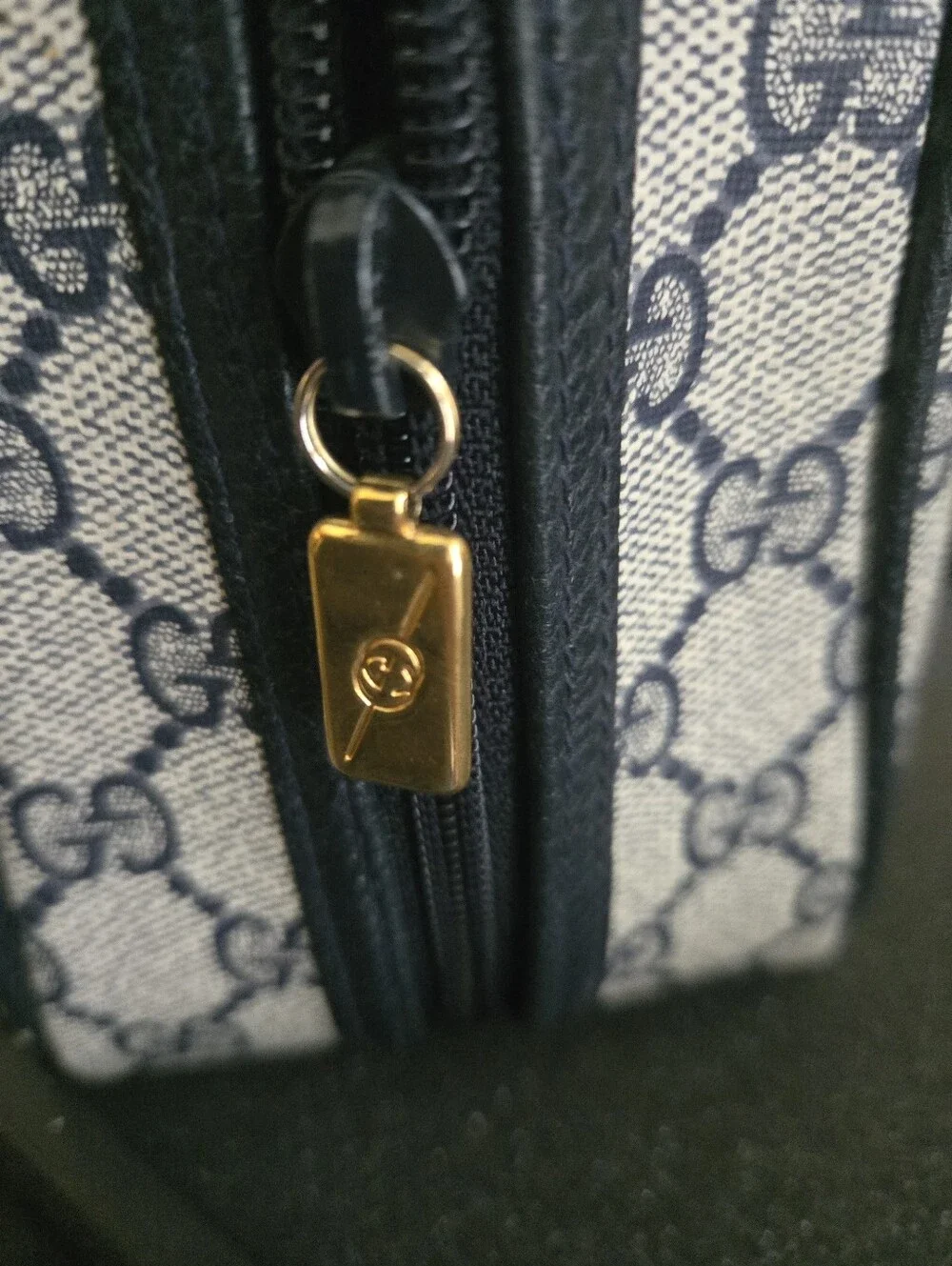 Vintage Gucci Boston Doctor Bowling Satchel GG Monogram Navy With Gold Hardware